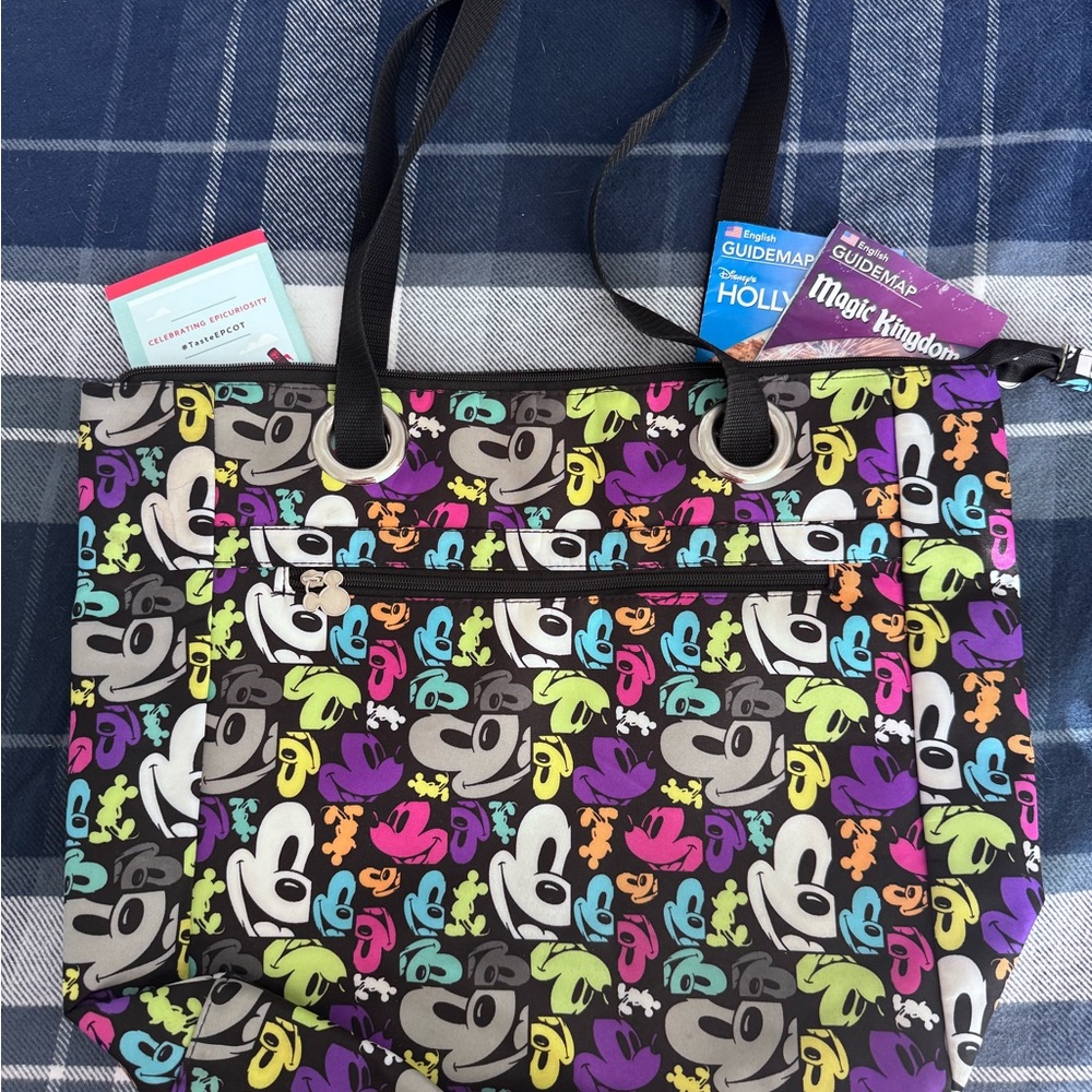 Walt Disney World Colorful Mickey Head Tote Bag Zipper Top Gently Used